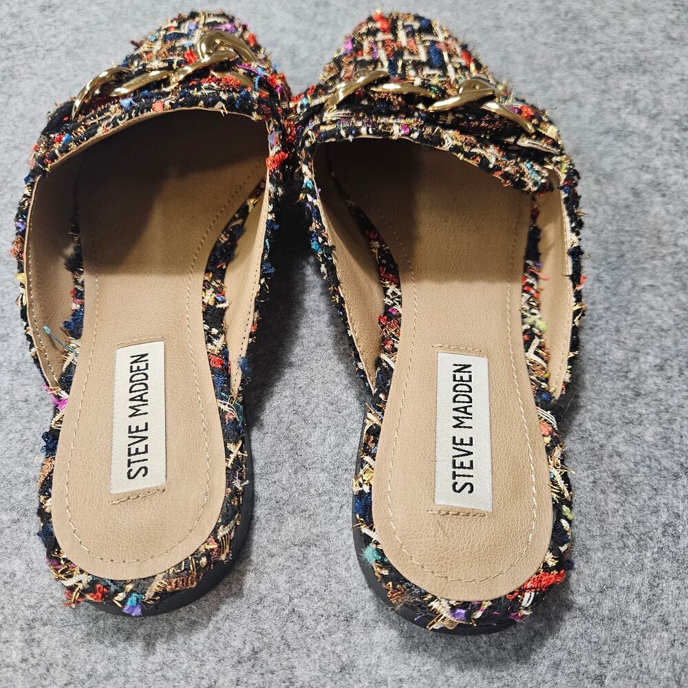 Steve Madden Cassady Tweed Chain Flat Mule Loafers Size 9M - Picture 3 of 6